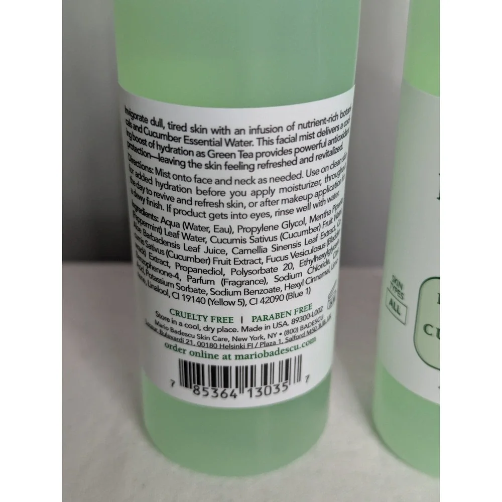 2 lot Mario Badescu skin care 4oz facial spray Aloe cucumber green Tea brand NEW